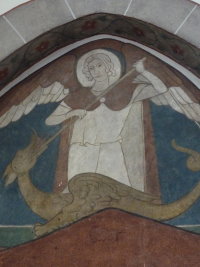 Heiliger Erzengel Michael. Fresko in der Kirche St. Viktor Oberbreisig (Rheinland-Pfalz), 13. Jh.